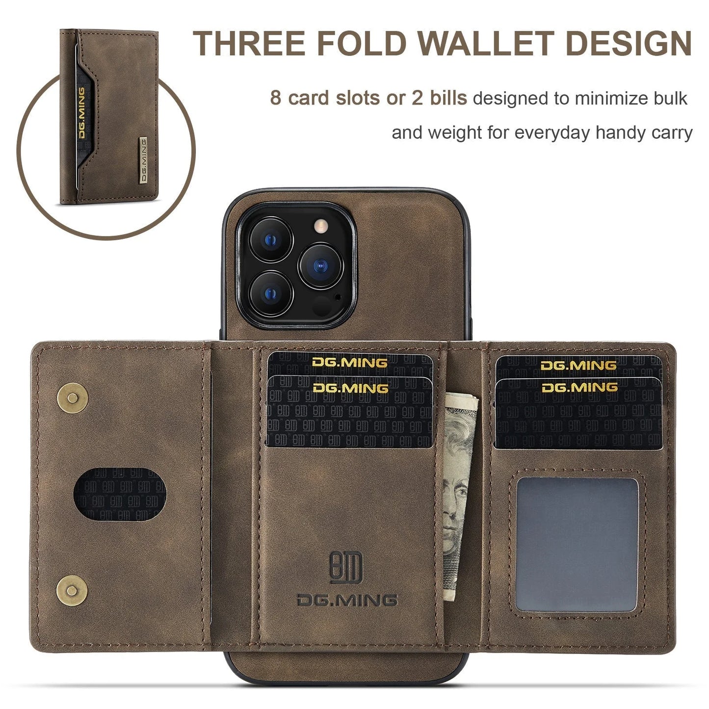 Funda de cuero desmontable 2 en 1 para iPhone, billetera y tarjetero